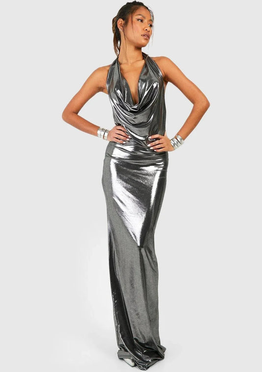 Elixana Metallic Maxi Full Dress